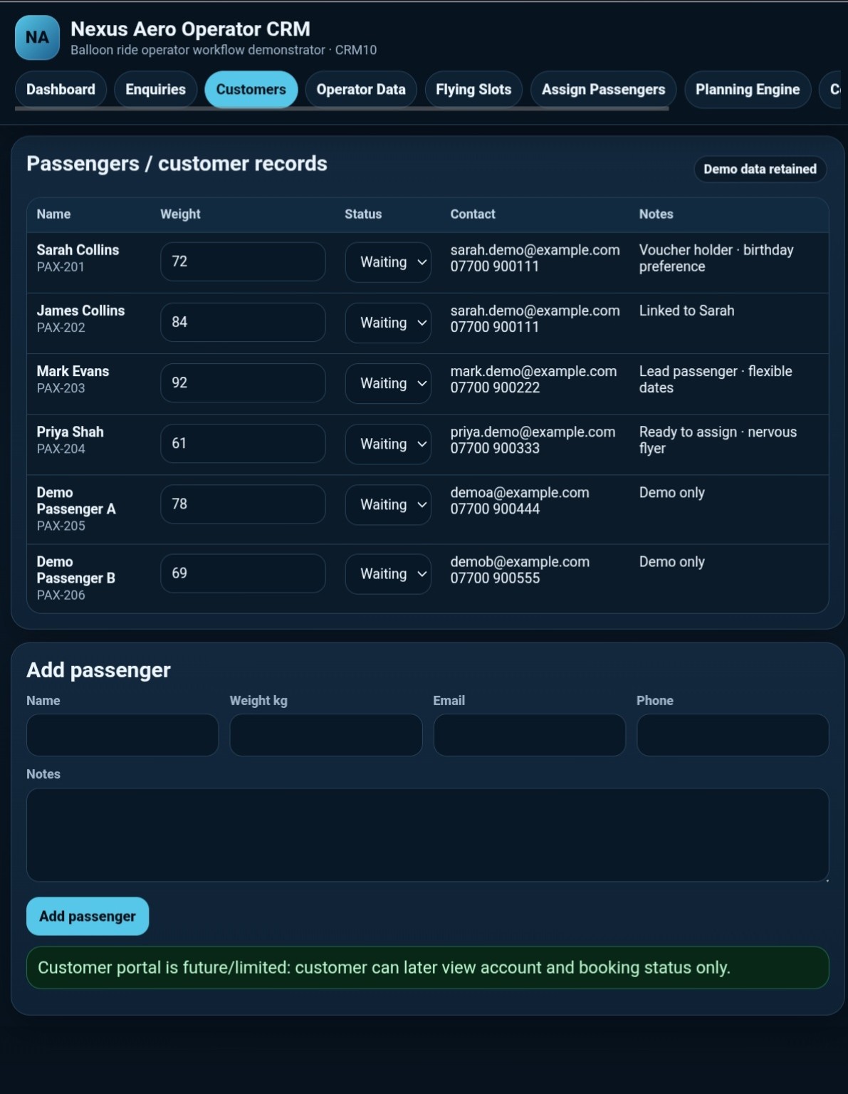 CRM passenger records