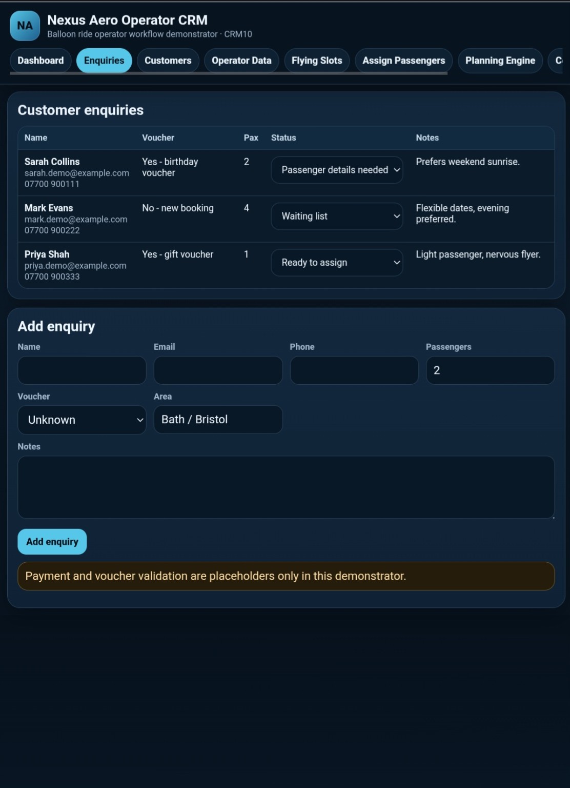 CRM enquiries