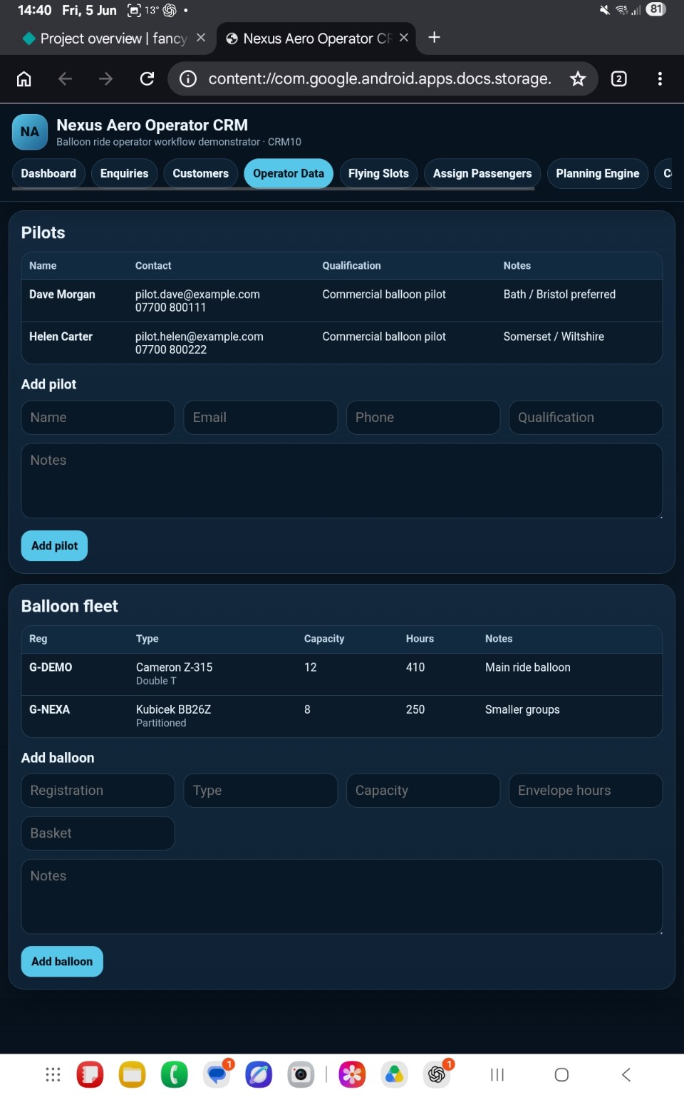CRM flying slots
