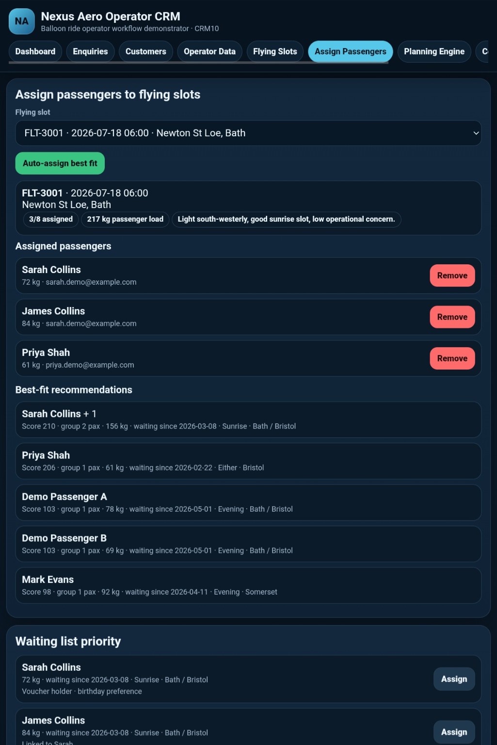 CRM planning engine
