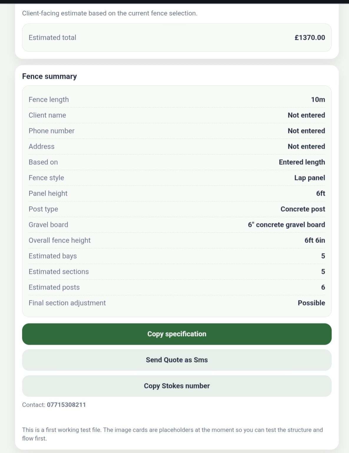 Fence estimate summary