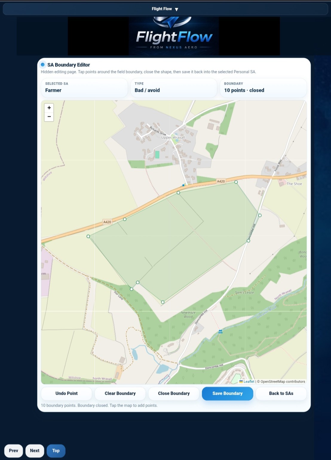 FlightFlow saved sensitive areas