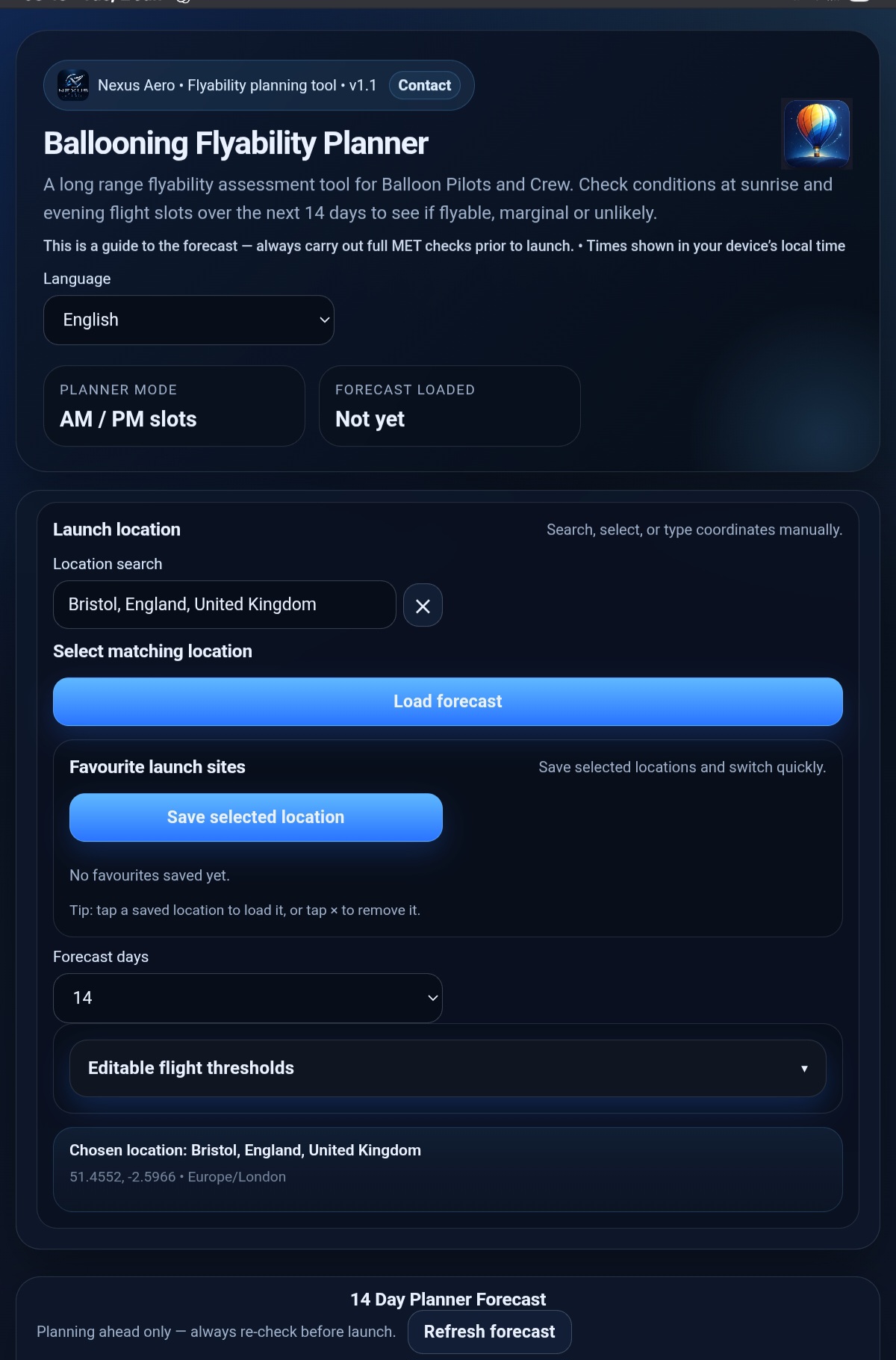 Flyability planner main screen