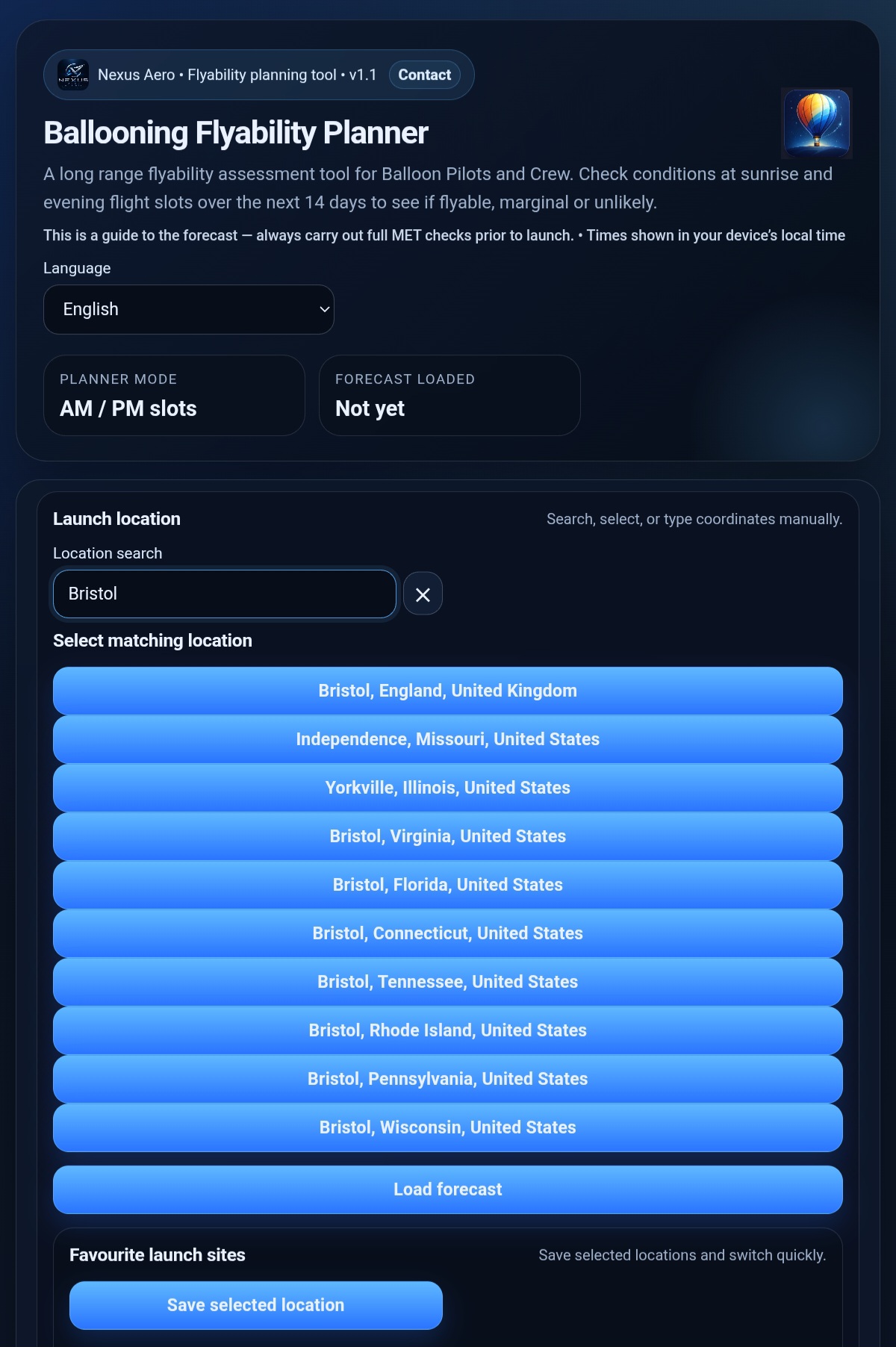 Flyability location search screen