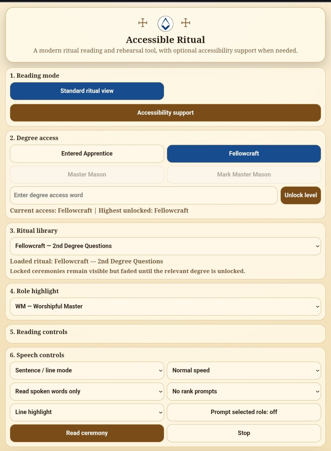 Accessible Masonic Ritual screenshot