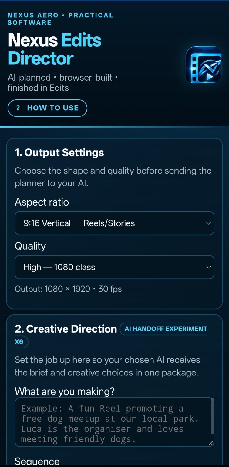 Nexus Reels Director output settings and creative direction