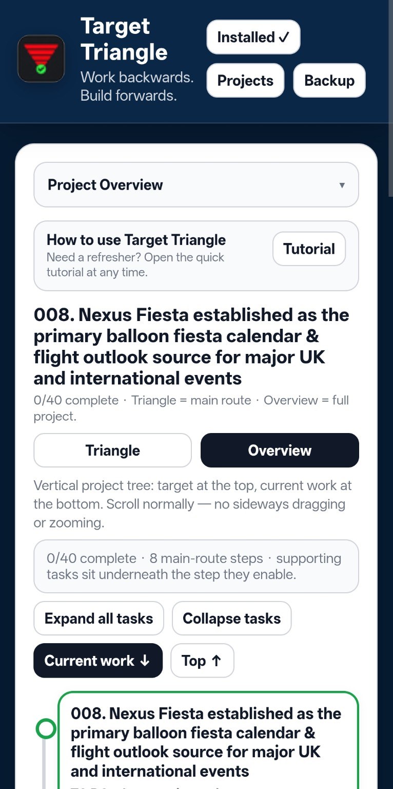 Target Triangle project overview on mobile